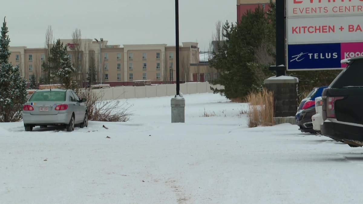 A parking lot along Parsons Road, near Ellerslie Road, where a baby was found dead on Thursday, Dec. 12, 2024.