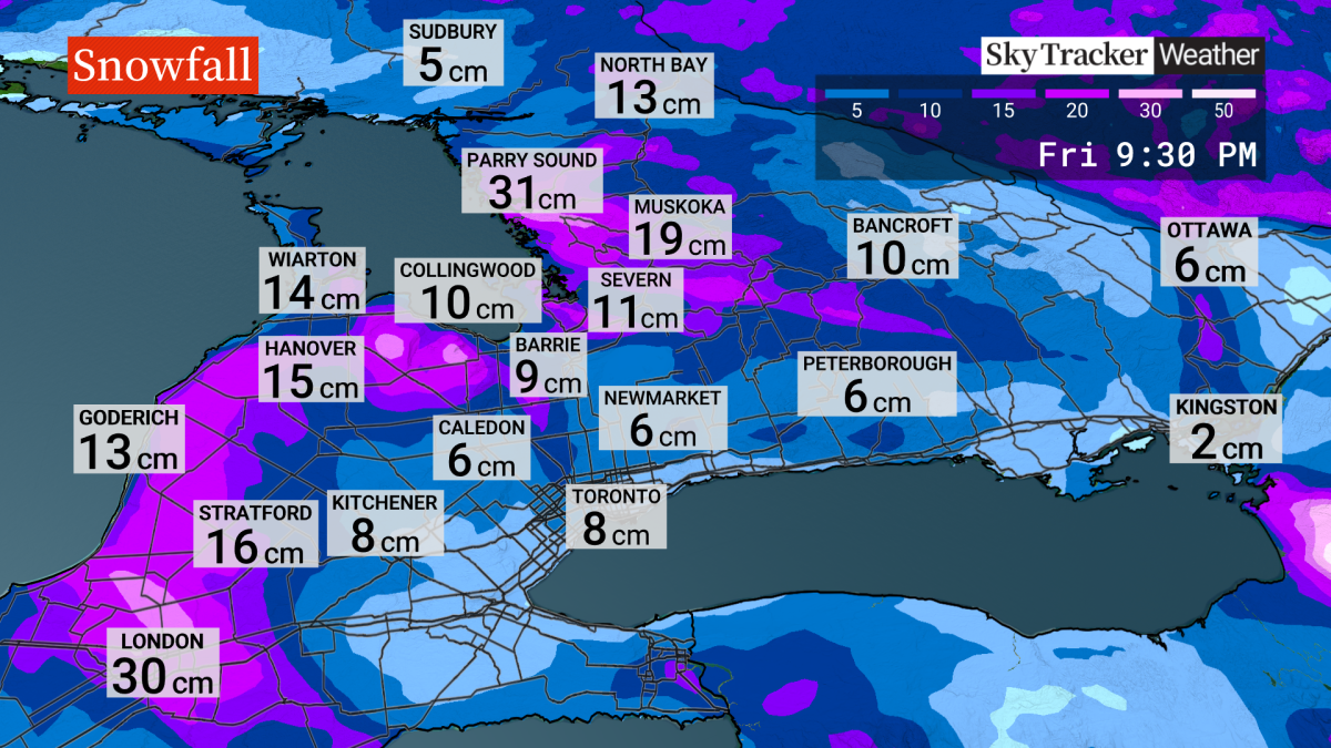 Ontario snowfall totals