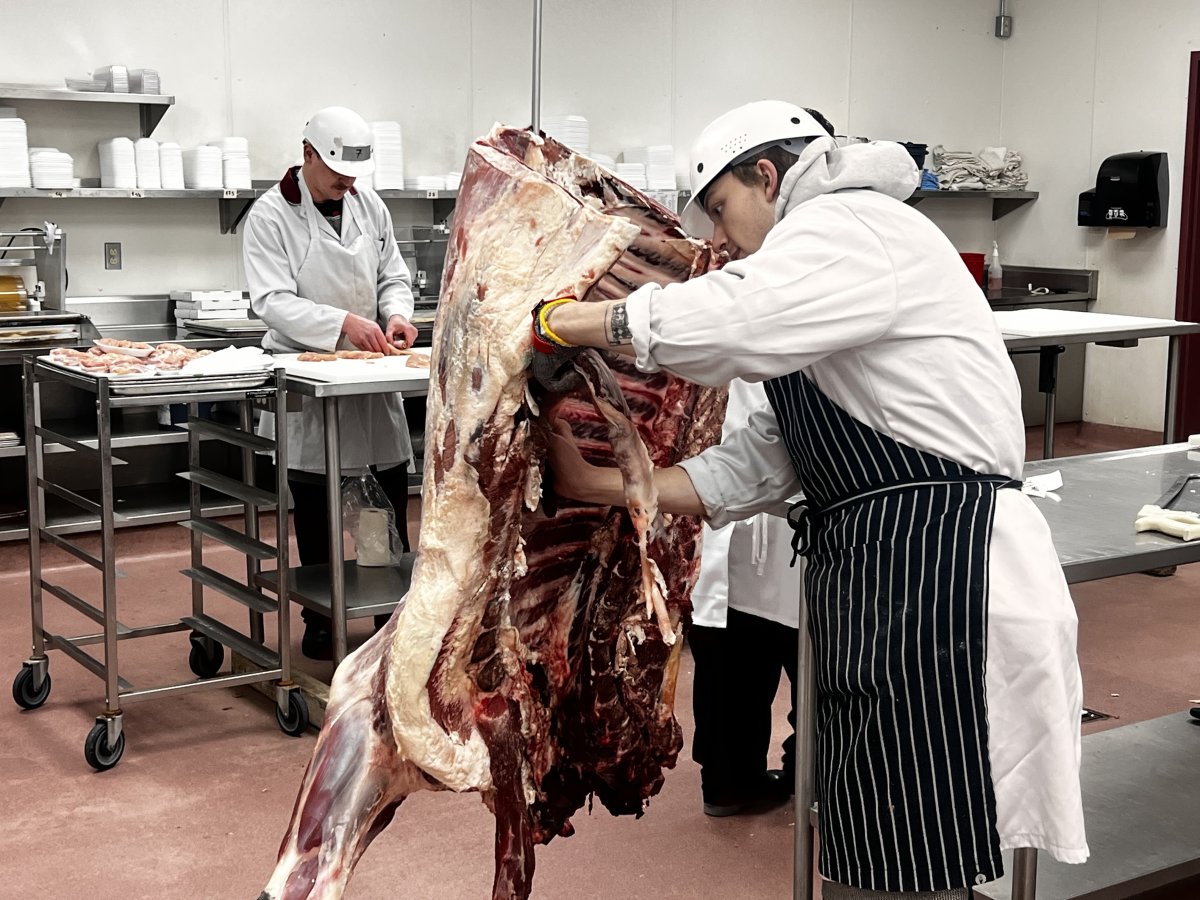 A retail butchery student at PACC Career Centre in Montreal on Dec. 10, 2024.