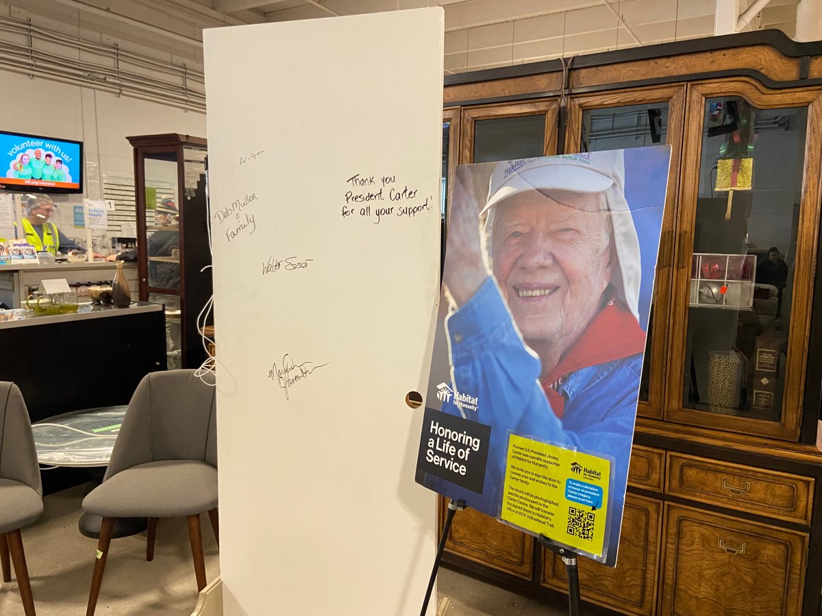 The door the public can sign to pay tribute to the late President Jimmy Carter at Habitat for Humanity ReStores.