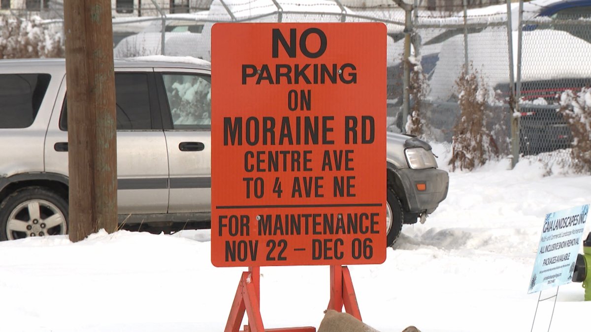 On Dec. 1, 2024, the city of Calgary put up 'no parking' signs aimed at a community of RV owners parked along Moraine Road before city crews, police and tow trucks moved in the following day to remove them.