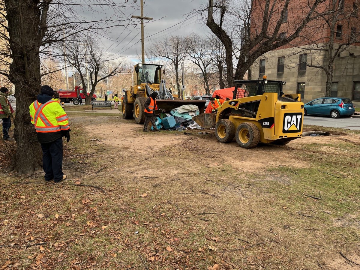 The city of Halifax said three unhoused people were still living in tents at the green space the municipality had previously designated to be used as a tent encampment. On Dec. 4, 2024, municipal crews dismantled the remaining structures.