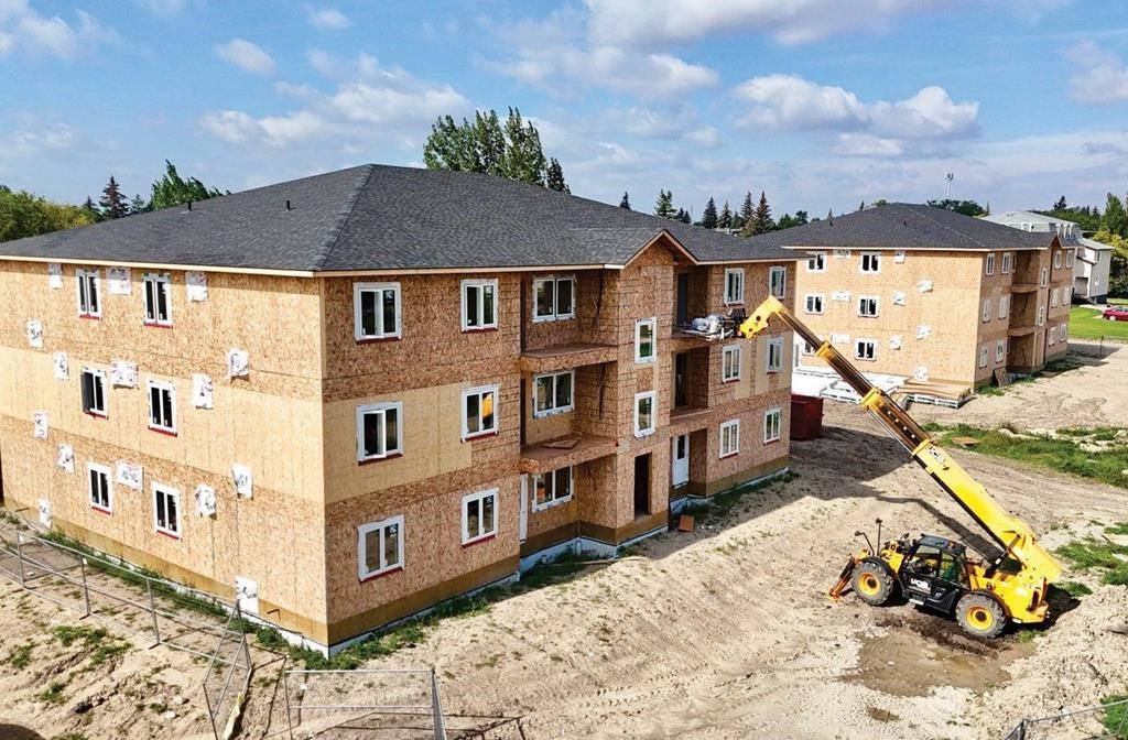 Two apartment complexes are under construction in this undated photo in Moosomin, Sask. The town east of Regina is offering $30,000 to anyone who builds housing in the community. THE CANADIAN PRESS/HO-Town of Moosomin **MANDATORY CREDIT** .