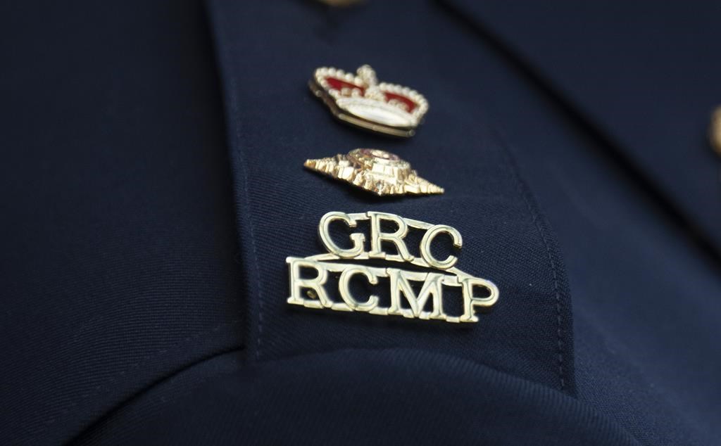 The RCMP logo is seen on the shoulder of a superintendent during a news conference in St. John's, N.L., on June 24, 2023.