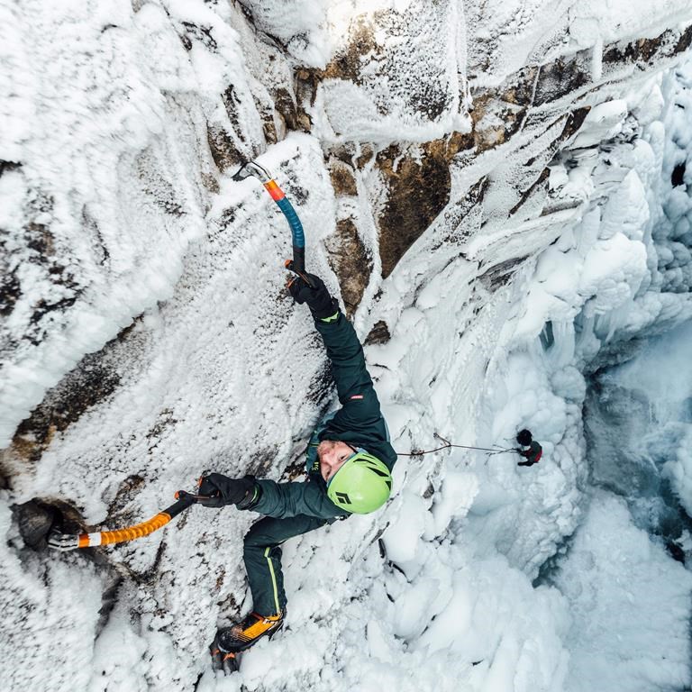 Ice climber Gord McArthur is seen scaling a wall of rock and ice in an undated handout photo. McArthur, from Cranbrook, B.C., is returning to the ice climbing World Cup in Edmonton in February after breaking his jaw at last year's competition.