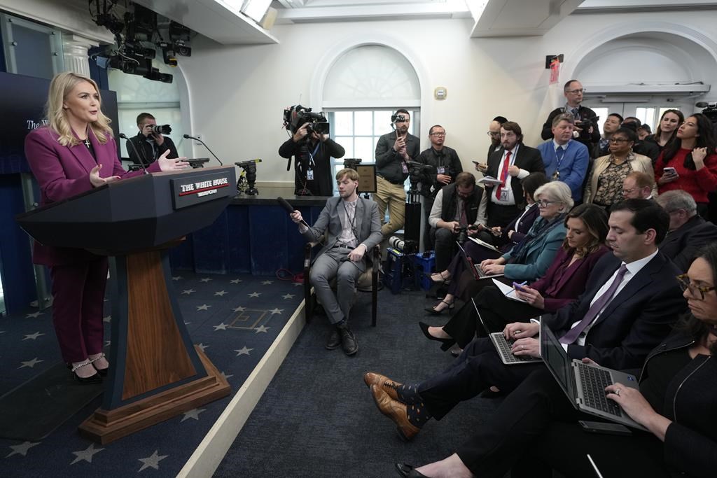 White House Press Secretary Karoline Leavitt speaks at the daily briefing at the White House in Washington, Tuesday, Jan. 28, 2025.