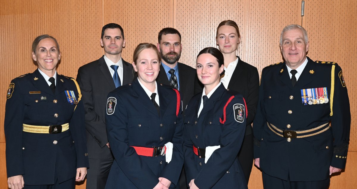 Belleville Police welcomes 5 new constables, including recent Ontario Police College grads and experienced officers. Ceremony held Jan. 7 with Chief Rodd present.