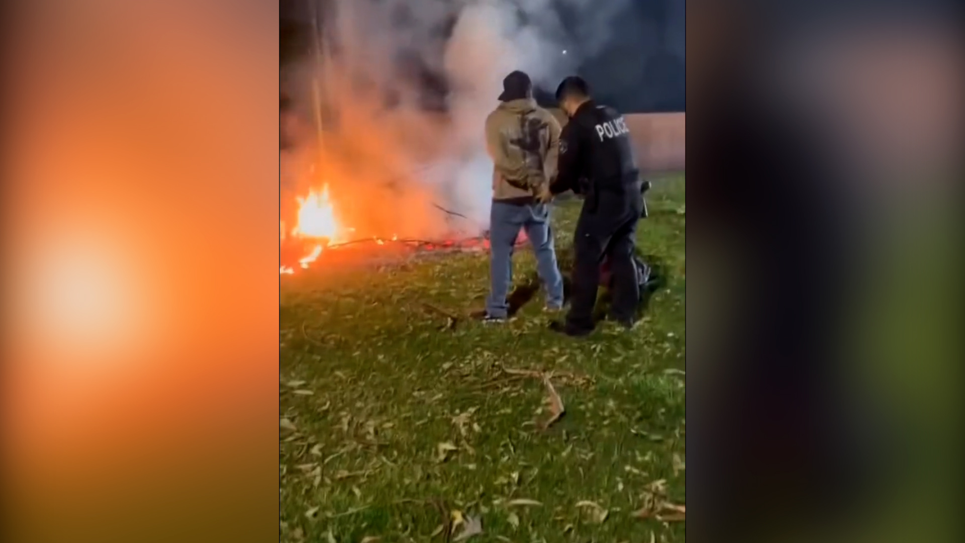 Arson suspect arrest caught on camera, right in front of burning tree