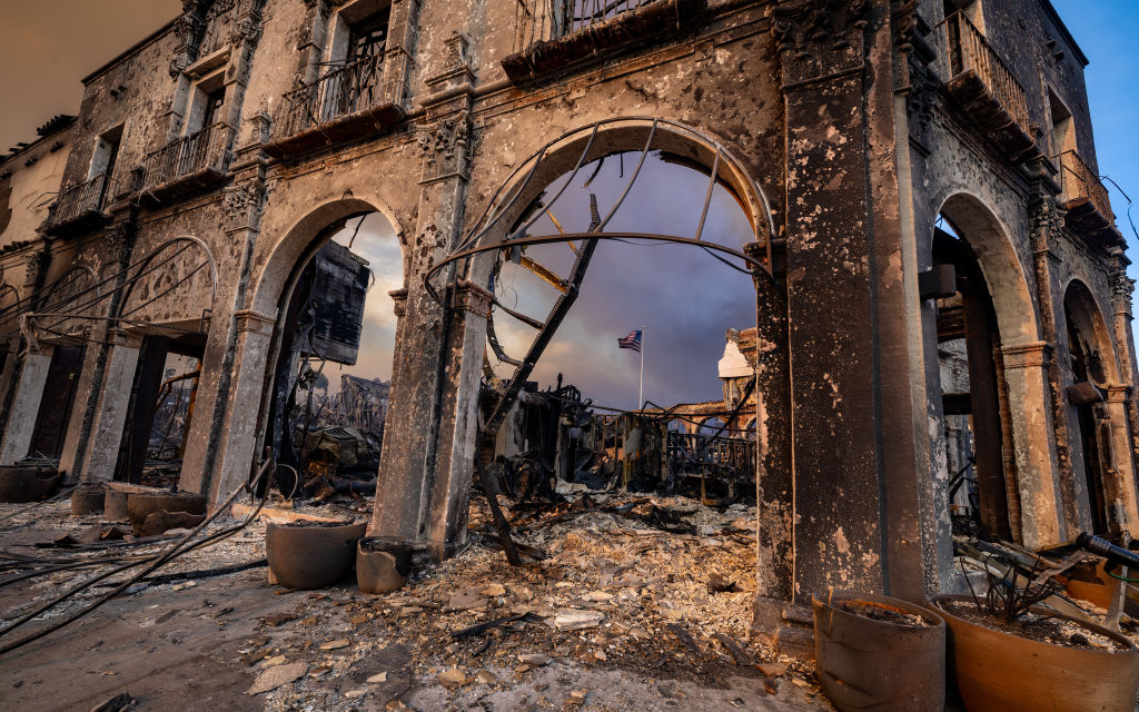 A building at Antioch St. and Swarthmore Ave. in Palisades Village was destroyed by the Palisades fire on Wed., Jan. 8, 2025 in Pacific Palisades, Calif.