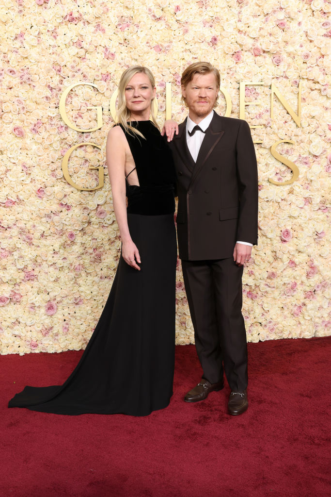 Kirsten Dunst and Jesse Plemons attend the 82nd Annual Golden Globe Awards at The Beverly Hilton on January 05, 2025 in Beverly Hills, California.