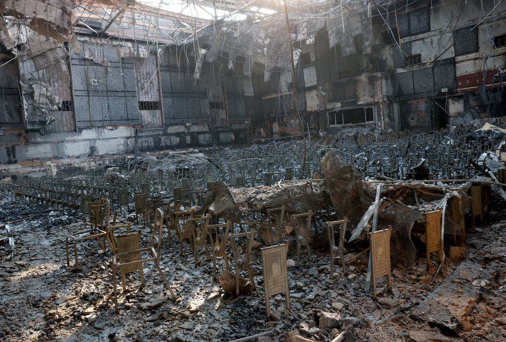 A view of the burned auditorium at the Eliot Arts Magnet Academy that was destroyed by the Eaton Fire on January 10, 2025 in Altadena, Calif.