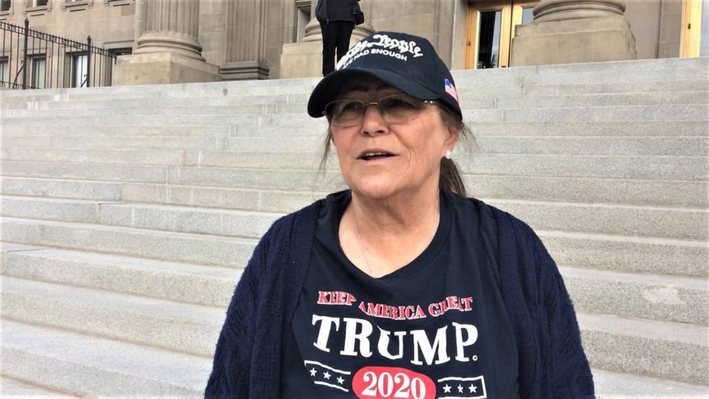 Boise's Pam Hemphill is seen on the steps of the Idaho Capitol in 2020. A former Trump supporter, she has since changed her stance on the Jan. 6, 2021, riot at the U.S. Capitol that she participated in.