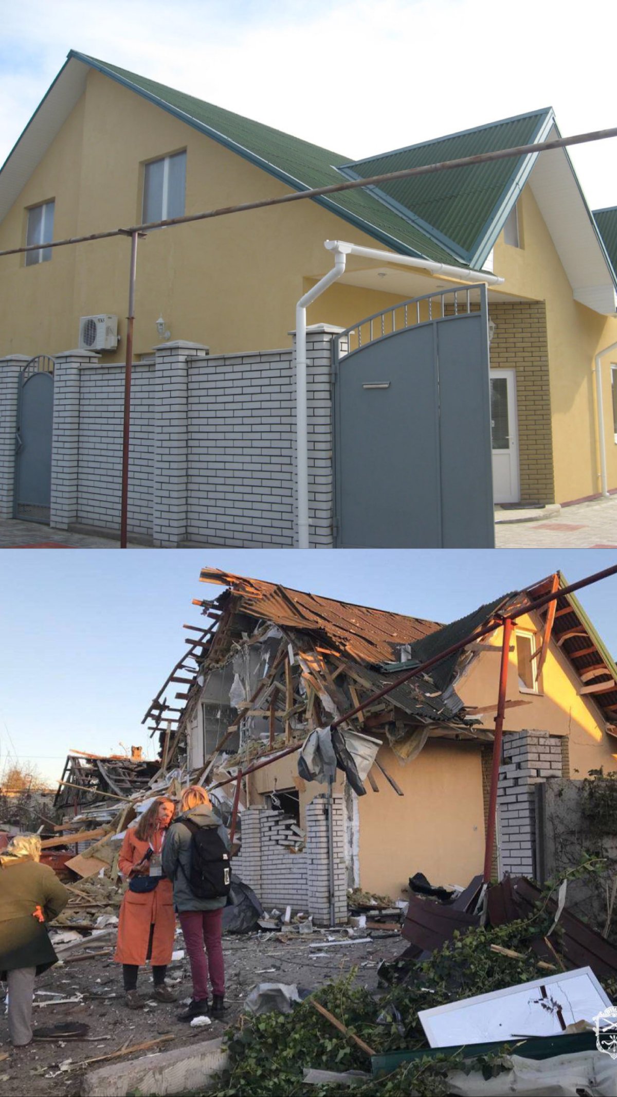 A look at a before and after image of Marko Zolotarov's home in Ukraine where he lived with his wife and children.