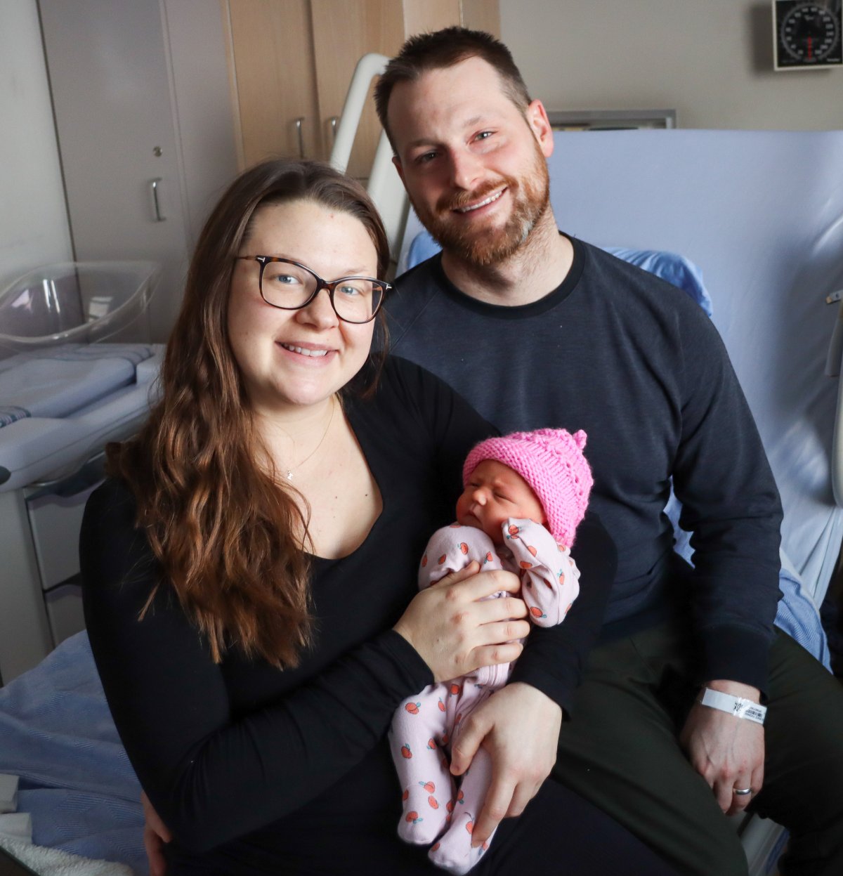 Proud parents Holly and Jay MacCallum of Guelph, Ont., with their first baby, a daughter named Emilia.