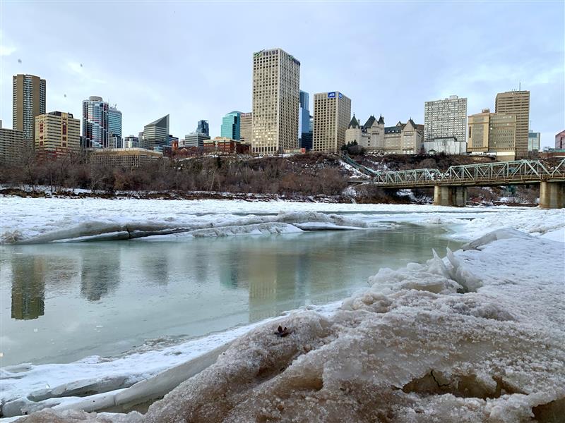 Open water along the North Saskatchewan river where the temperature was forecast to hit 7 C on Wednesday before plunging by more than 30 degrees by Sunday night.