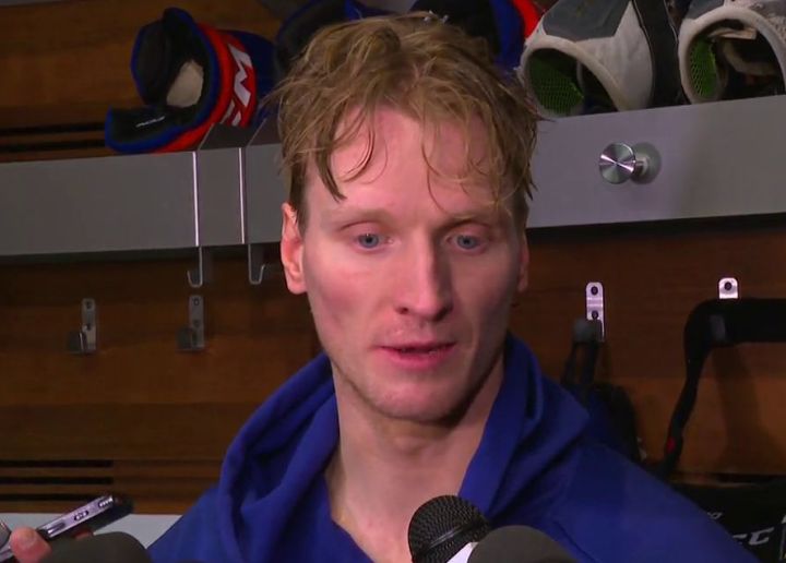 Edmonton Oilers defenceman John Klingberg speaks to reporters after a team practice on Jan. 20, 2025.