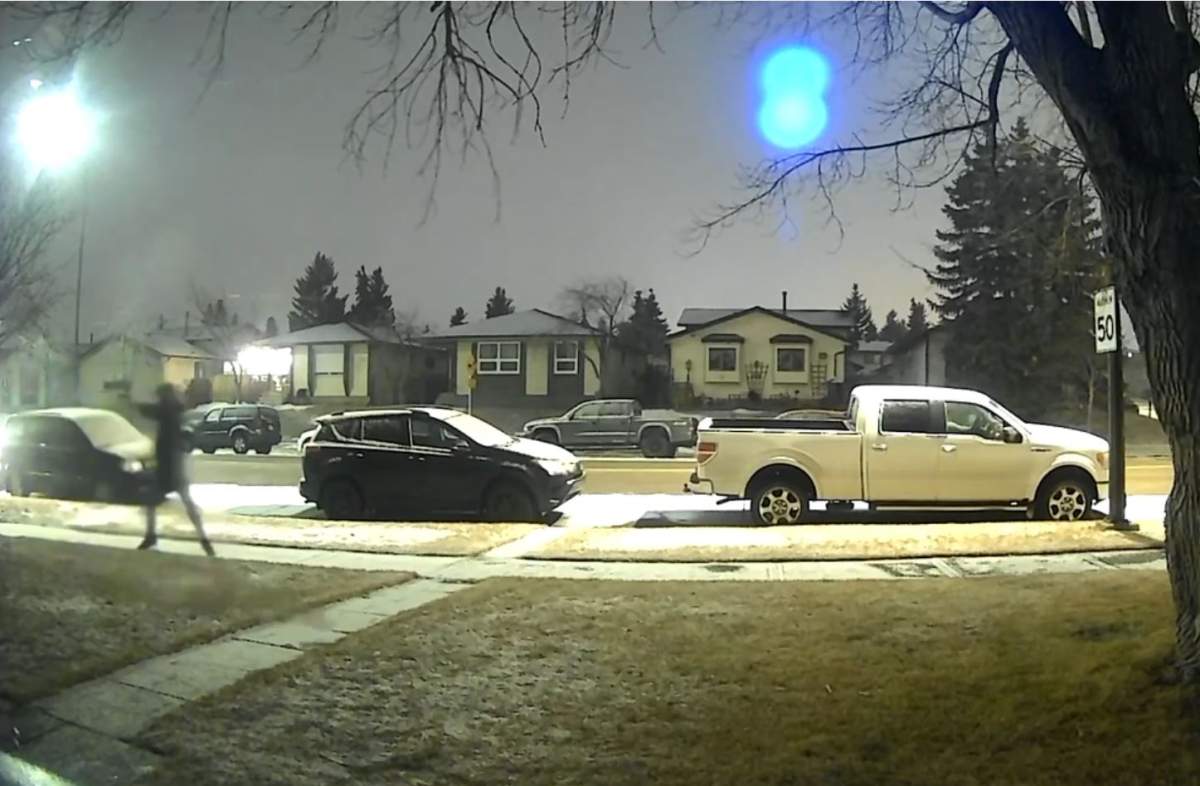 CCTV video shows an image of what a Calgary family says is someone shooting at their home with a BB gun as the family was inside watching tv.