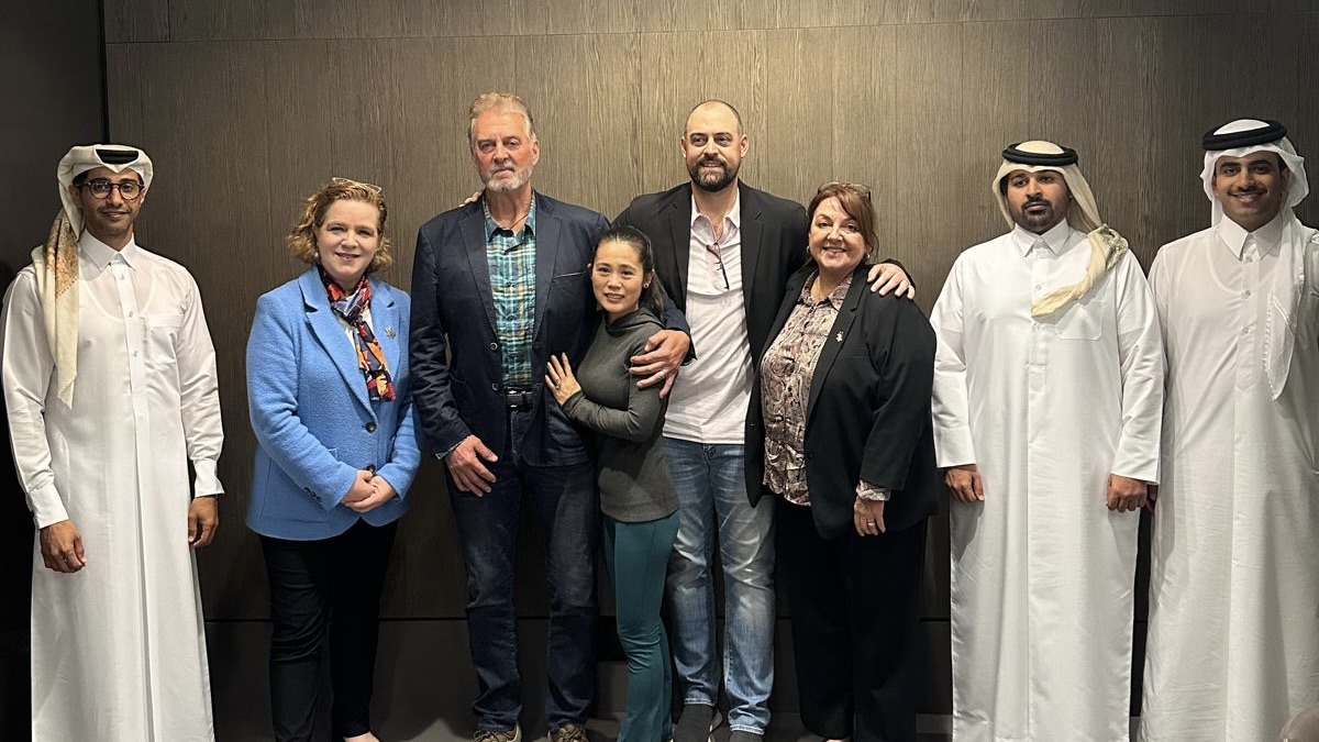 Canadian veteran Dave Lavery with Qatari officials after he was released by Taliban, Jan. 26, 2025.