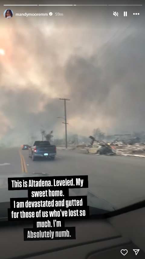 Mandy Moore's Instagram story suggested her house had been destroyed in the L.A. wildfires.