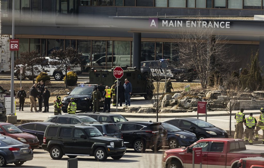 Law enforcement respond to the scene of a shooting at UPMC Memorial Hospital in York, Pa. on Saturday, Feb. 22, 2025. (Sean Simmers /The Patriot-News via AP)