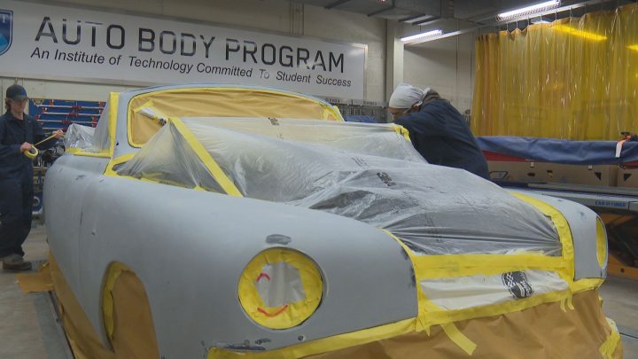 The 1951 Lincoln Cosmopolitan convertible being restored at NAIT.
