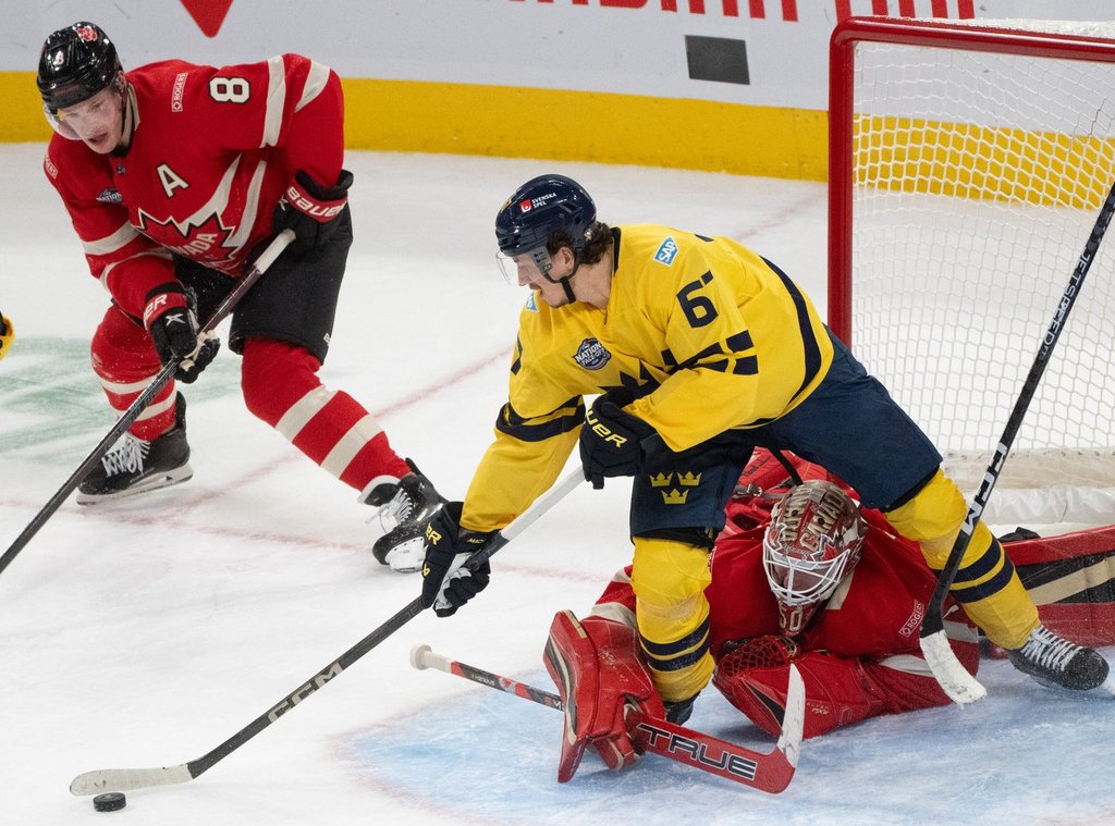 Jordan Binnington, seen here in Canada's opening game against Sweden, will make his second straight start Saturday as Canada takes on their arch-rivals, the Americans at the Bell Centre in Montreal.