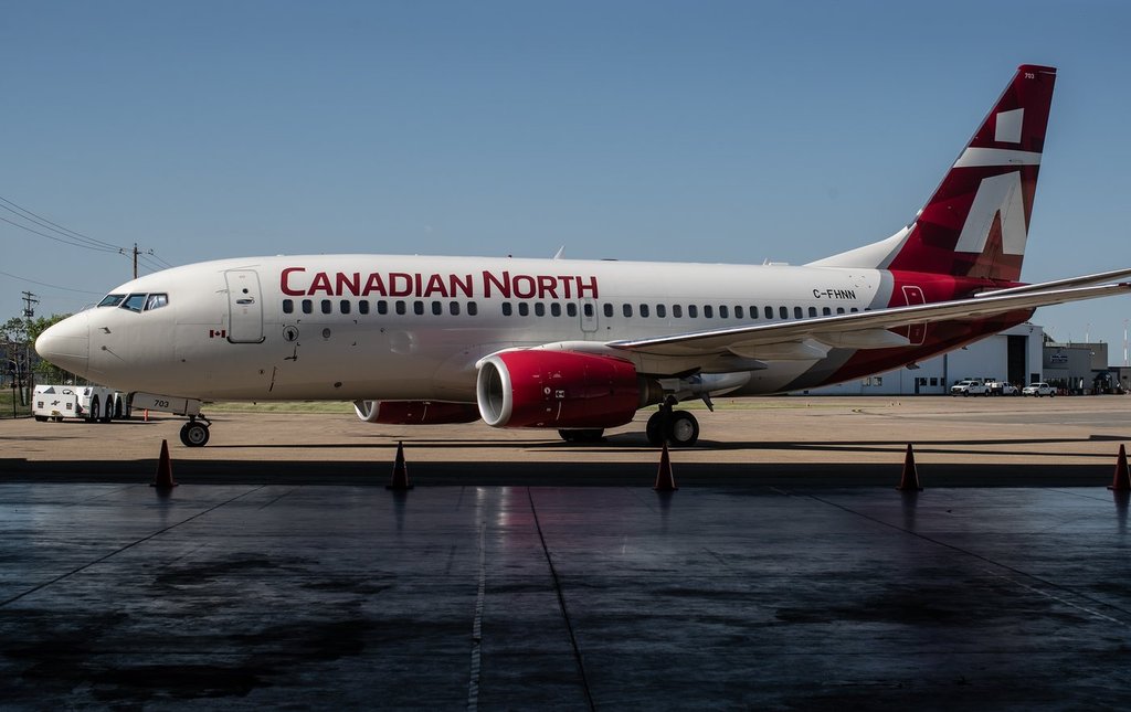 A Canadian North Airlines 737 at the unveiling of their new, state-of-the-art Boeing 737NG Full-Flight Simulator and 30,000-square-foot training centre, in Edmonton, Alta., on Wednesday, July 17, 2024.