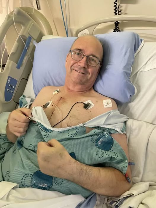 Dennis four days after the life-saving heat surgery.