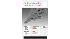 A map depicting car manufacturing facilities in Canada.