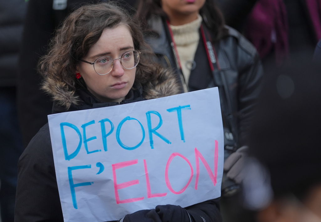 People gathered at City Hall in downtown Manhattan on Feb. 5, 2025 to oppose the early actions of President Donald Trump's administration and the Project 2025 playbook.