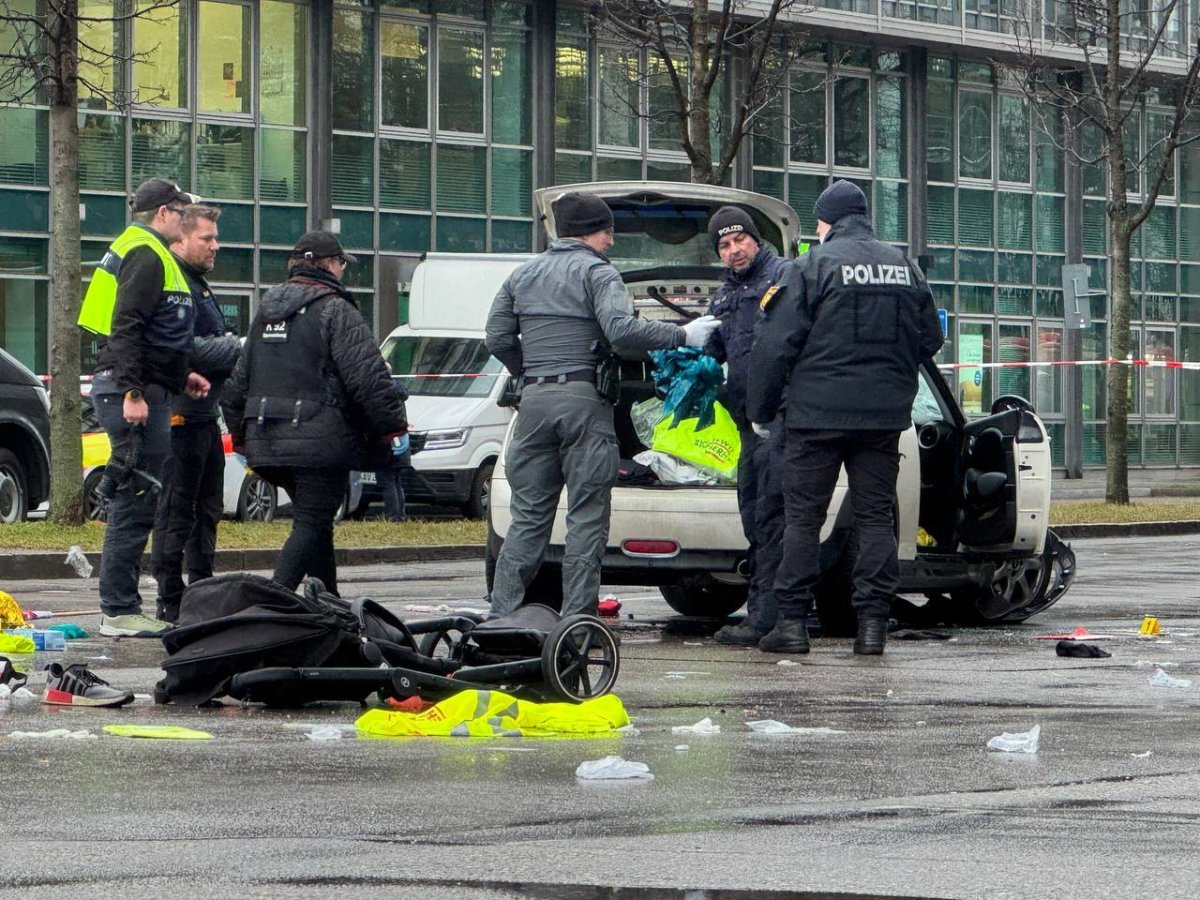 A view of the scene after a car plowed into a crowd in the southern German city of Munich on February 13, 2025 injuring multiple people, according to local authorities.