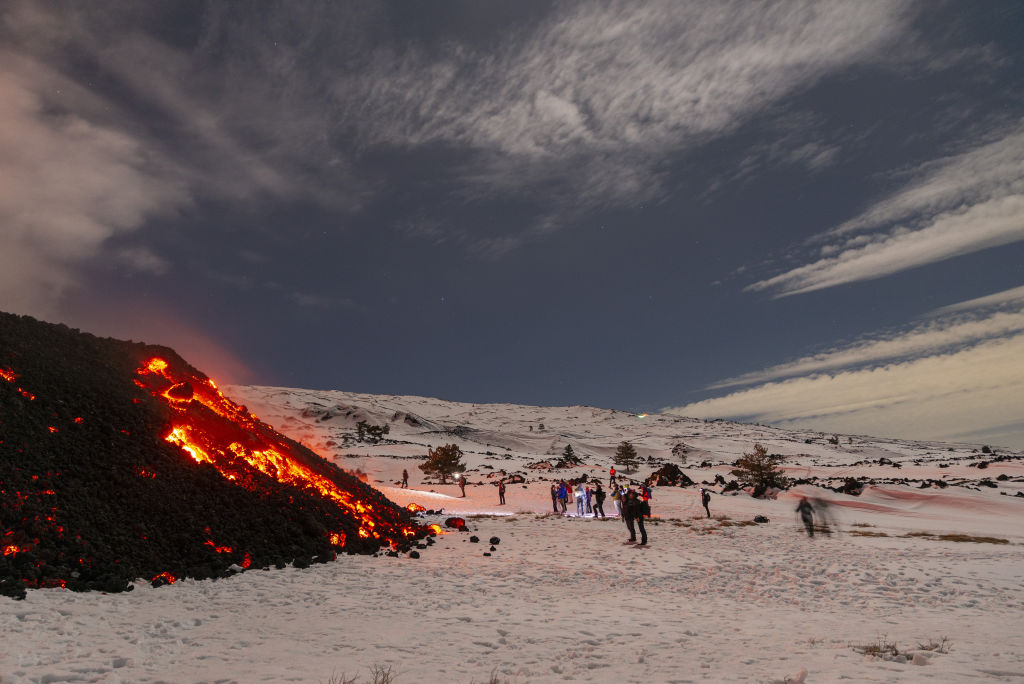 A view of Mount Etna seen from Adrano, Catania.