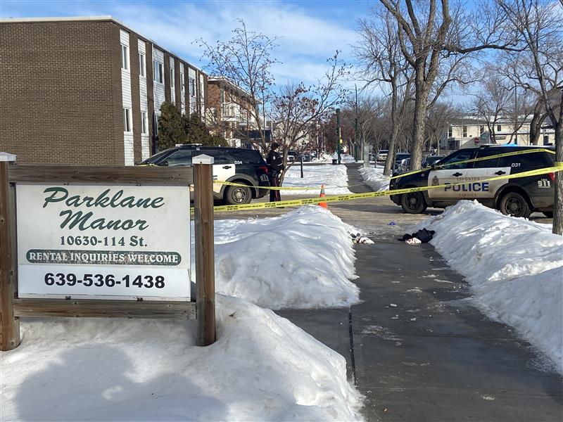 Edmonton police investigate after a man with stab wounds was found outside 10630 114 St NW on Saturday morning.