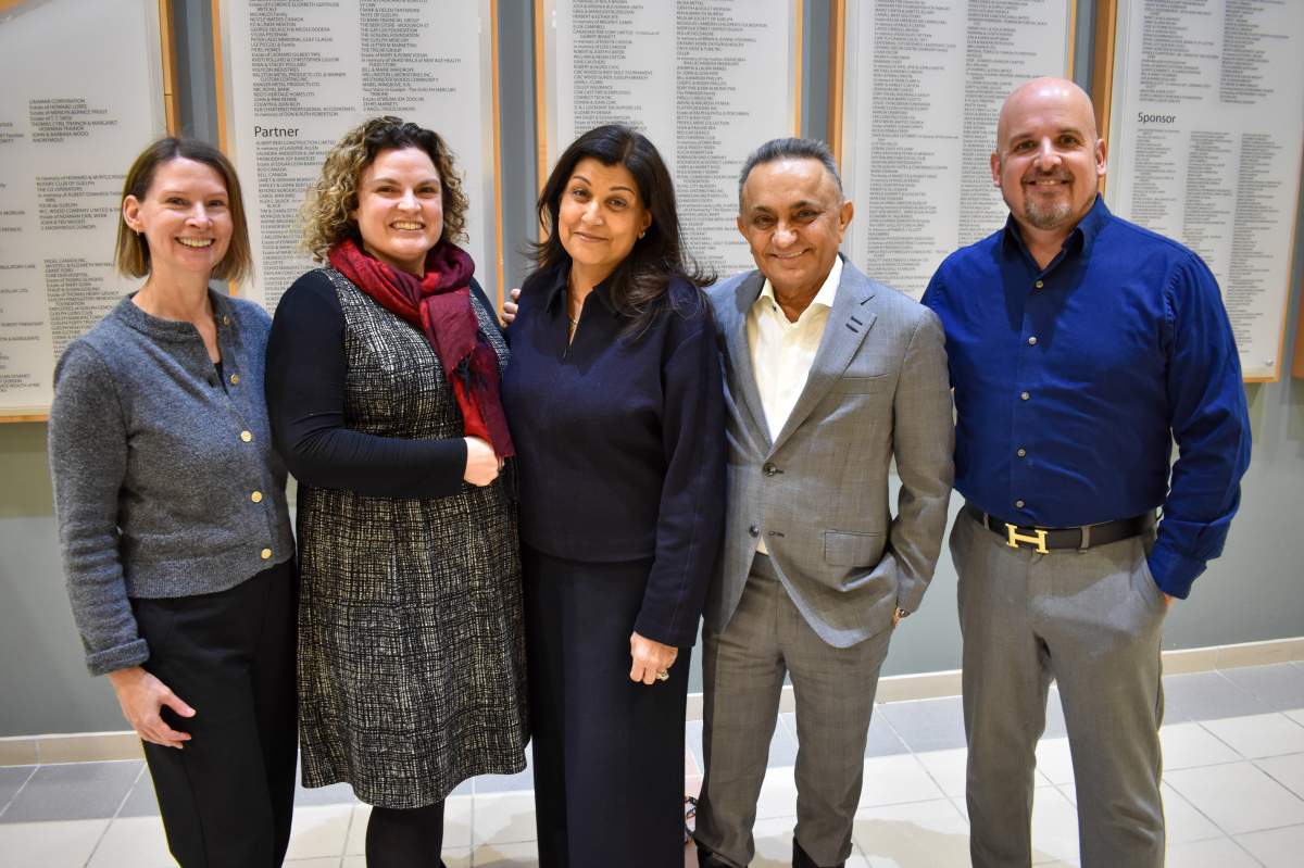 (Left to right) Jennifer Hogan, Director of Philanthropy, Julie Byczynski, CEO Foundation of Guelph General Hospital, Neena Kohli, Ted Kohli, Mark Walton, CEO Guelph General Hospital.