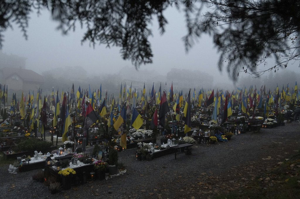 Graves of Ukrainian soldiers who died since Russia launched its full-scale invasion are seen at Lychakiv cemetery in Lviv, Ukraine, Mon., Nov. 11, 2024.