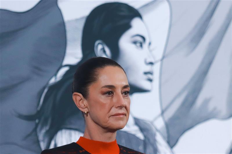 Claudia Sheinbaum speaking during a briefing conference about the immigration issue after Donald Trump took office as the 47th President of the United States, briefing held at the National Palace. on January 22, 2025 in Mexico City, Mexico.