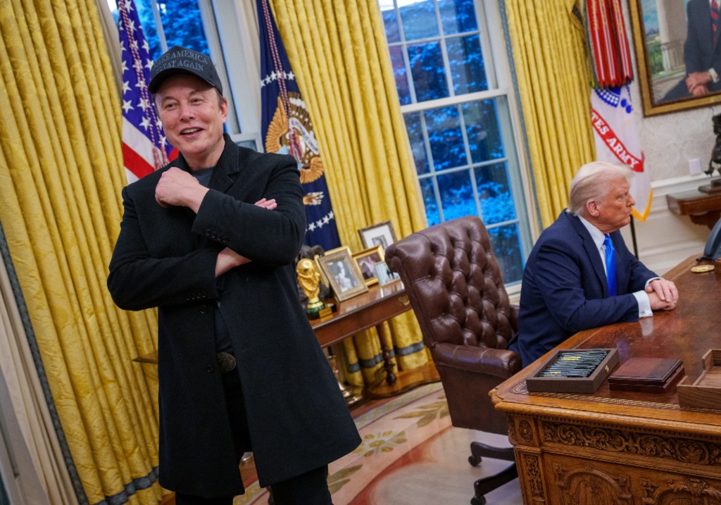 Tesla and SpaceX CEO Elon Musk and U.S. President Donald Trump appear during an executive order signing in the Oval Office at the White House on February 11, 2025 in Washington, DC.