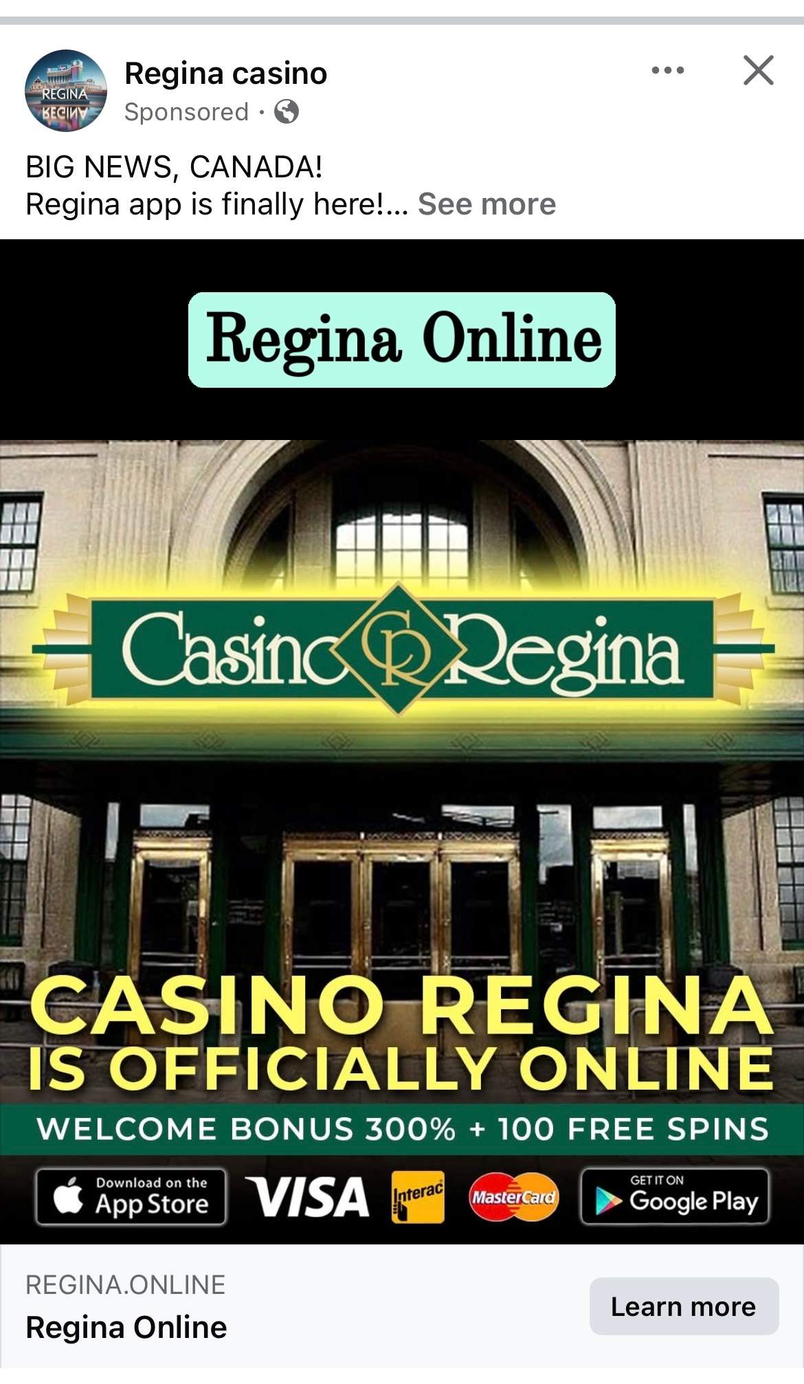 One of the fake casino ads seen on Facebook.