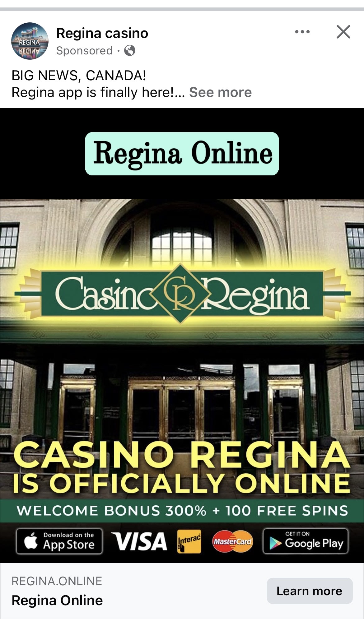 One of the fake casino ads seen on Facebook.