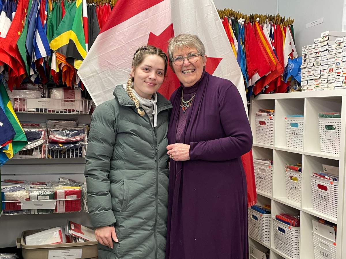 Alyssa Hartlen and Carole Aylard of the Flag Shop in Dartmouth, N.S. said they’re happy to see the surge in people looking to buy a Canadian flag.