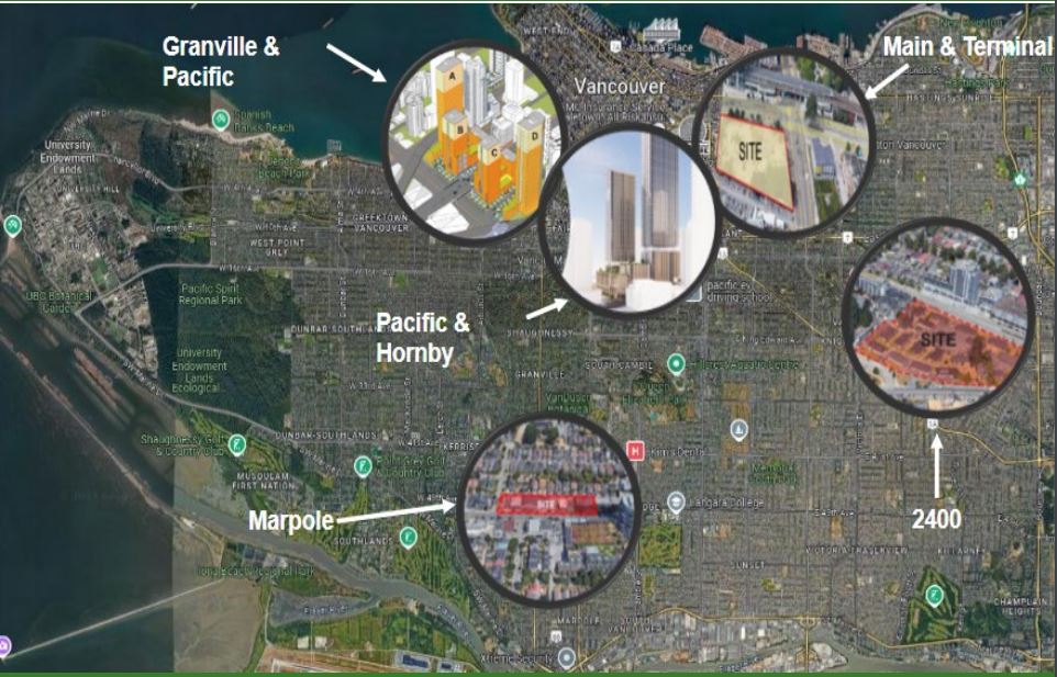 Planned sites for market rental housing on city-owned land.