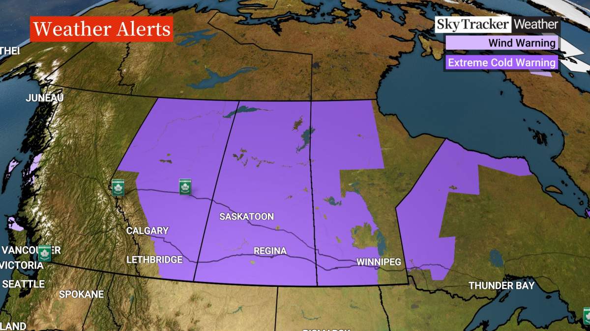 Most of Alberta, Saskatchewan and Manitoba are under extreme cold warnings with temperatures forecast to plunge to between -30 C and -50 C over the next two days.