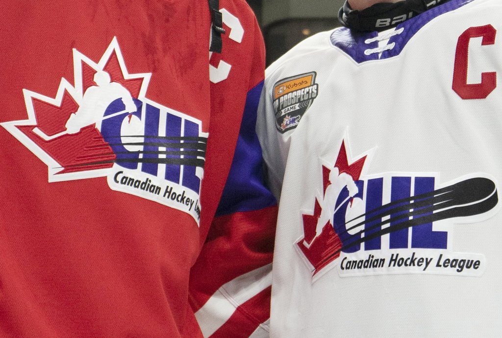 Team Red and Team White logos are shown following the CHL Top Prospects Game in Hamilton, Ont. on January 16, 2020. 