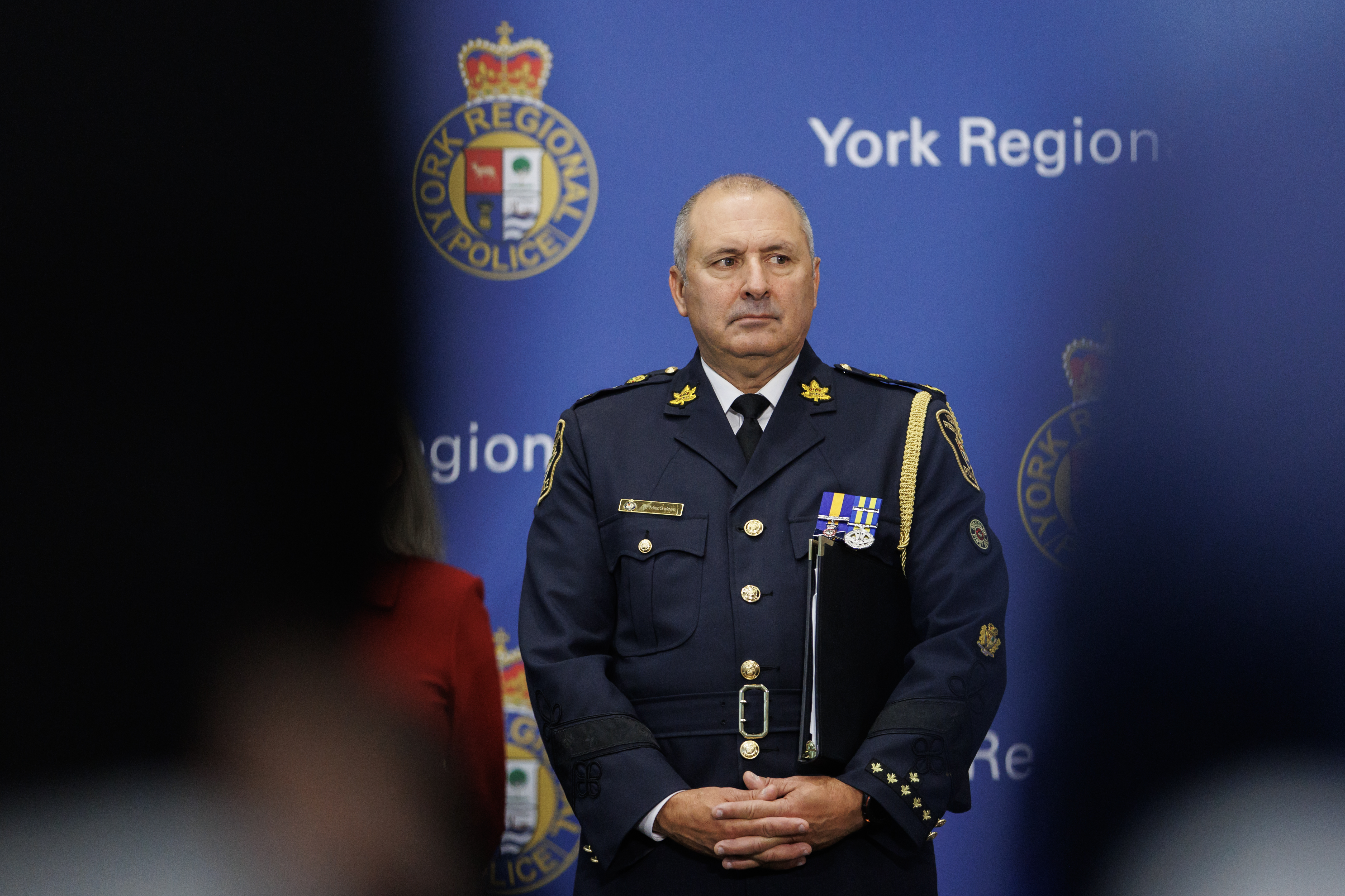York Regional Police chief Jim MacSween at press in Aurora, Ont., Jan. 31, 2024. THE CANADIAN PRESS/Cole Burston