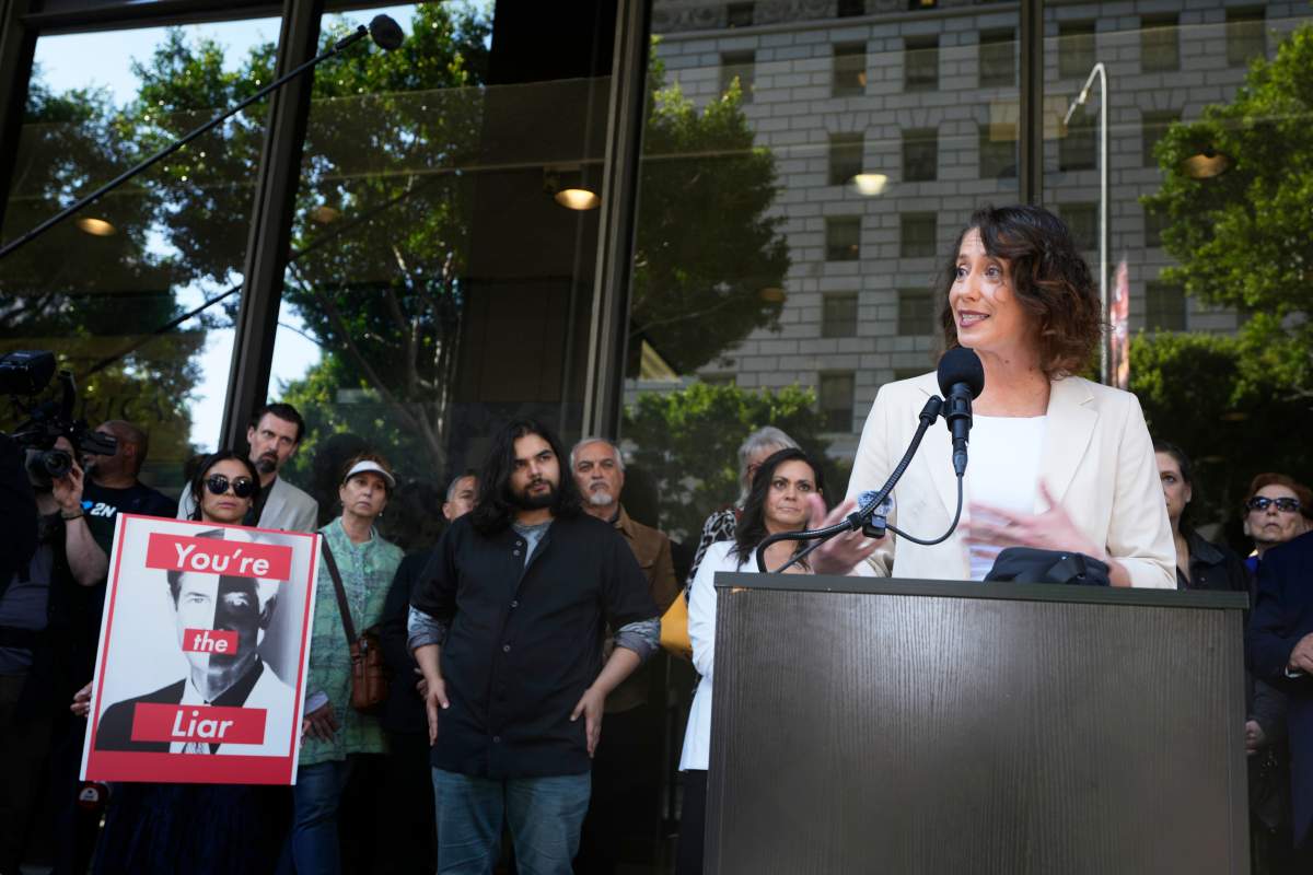Anamaria Baralt, cousin of Erik and Lyle Menendez, speaks during a press conference regarding developments in the Menendez brothers case Thursday, March 20, 2025, in Los Angeles.