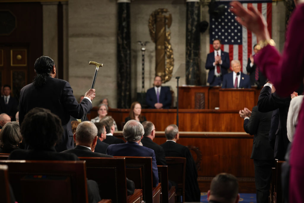 Rep. Al Green (D-TX) shouts out as U.S. President Donald Trump addresses a joint session of Congress at the U.S. Capitol on March 04, 2025 in Washington, DC. (Photo by Win McNamee/Getty Images)