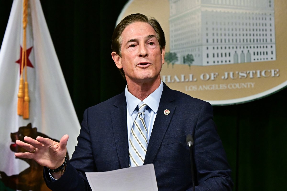 Los Angeles County District Attorney Nathan Hochman speaks during a news conference about the case of Erik and Lyle Menendez, in Los Angeles, California on March 10, 2025.