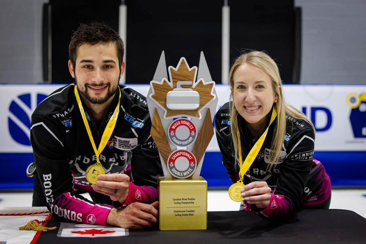 Kadriana and Colton Lott with the trophy after winning the Canadian Mixed Doubles Championship on Friday.