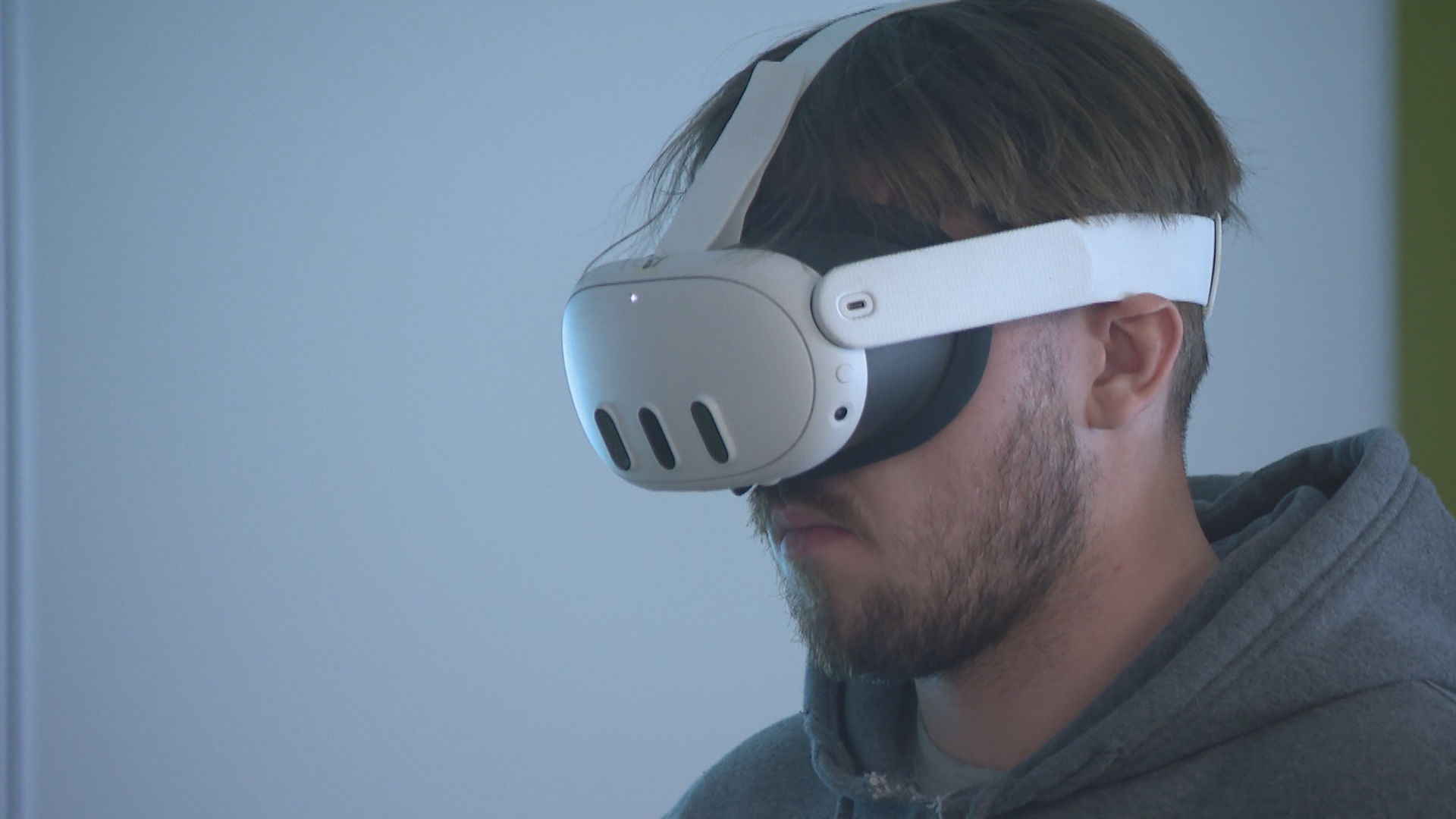 A Sask. Polytech student in a VR headset.