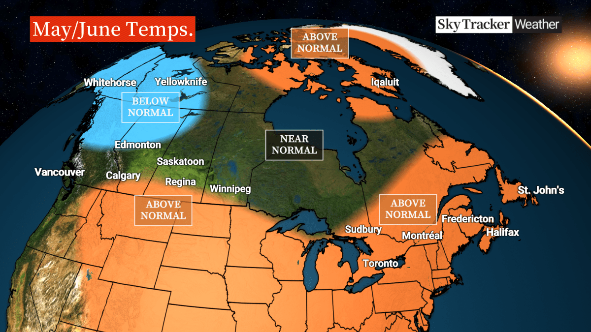 A map shows expected temperatures in May and June